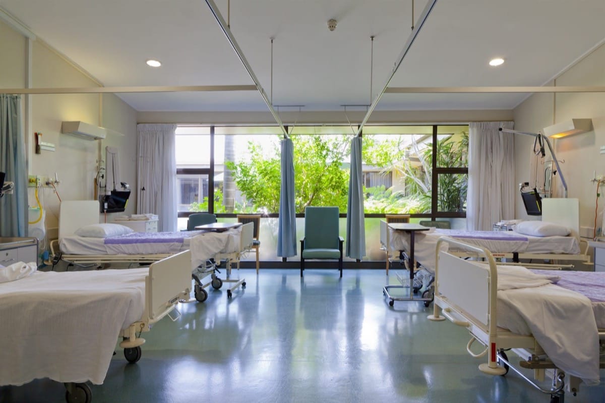 Hospital room with multiple beds
